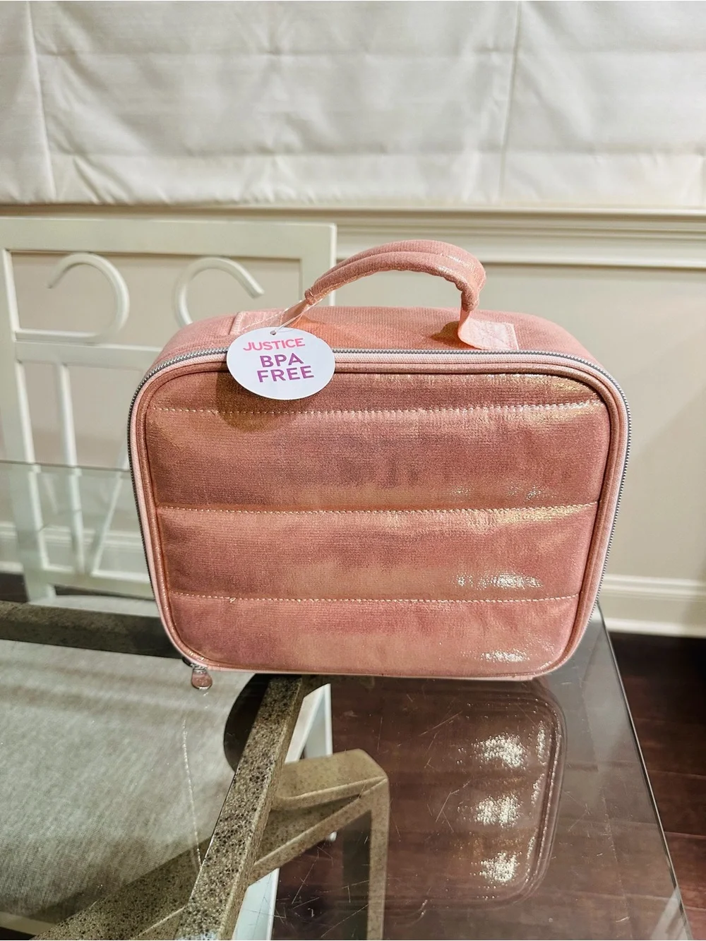 Justice Shimmery Rose Pink Insulated Lunch Bag